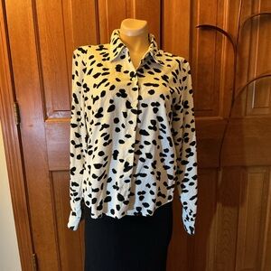 Liz Claiborne Black and White Dalmatian print corduroy Button Down Shirt.